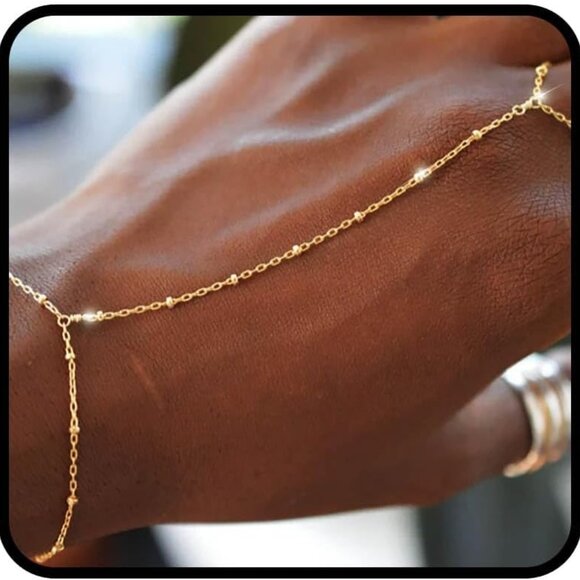 Simple Hand Chain Bracelet Beaded Finger Ring Bracelets Delicate Slave Link Chai - Picture 1 of 7
